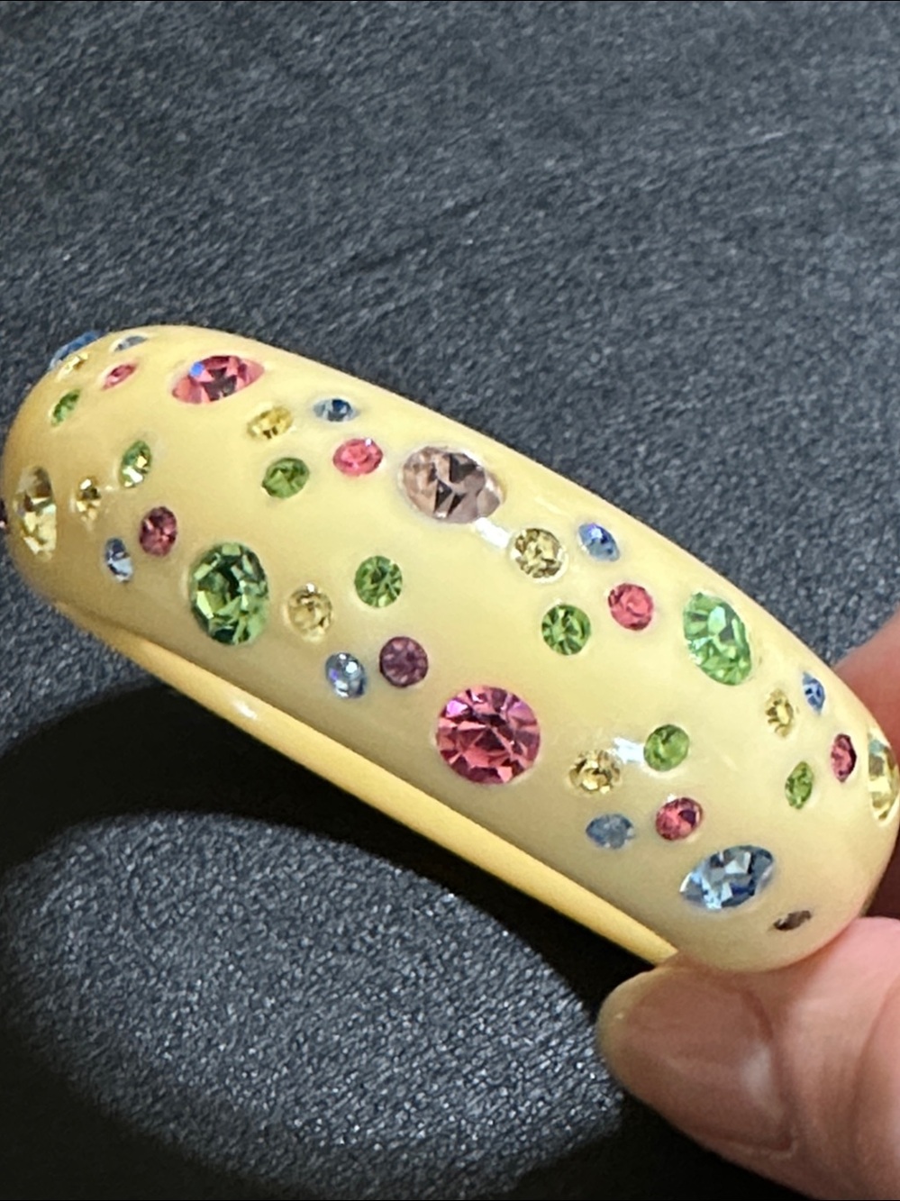 1950’s WEISS Multicolor Galaxy Rhinestone Signed Yellow Clamper Bracelet